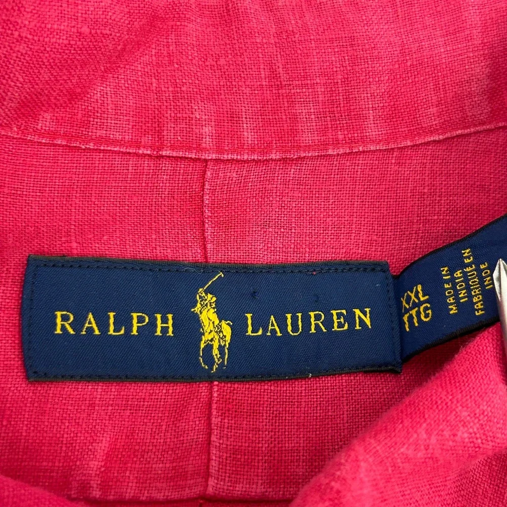 Ralph Lauren Button Down Shirt Mens XXL Fushia 100% Linen Long Sleeve Pony Logo